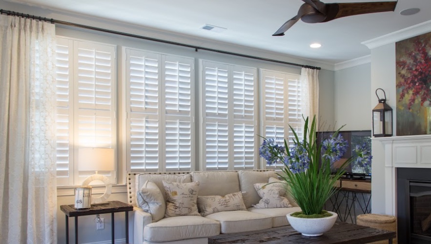 Plantation shutters in a living room